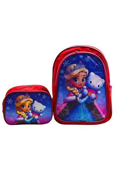 Gen-Of 2 Compartment Elsa School Backpack and Lunch Box Red Code:1308
