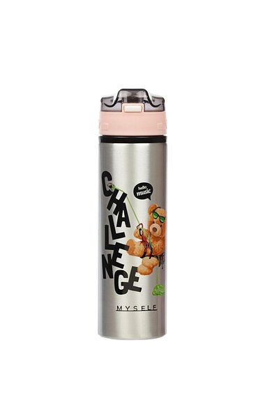 Kelebek Oyuncak Challenge Teddy Bear Themed Aluminum Water Bottle with Straw