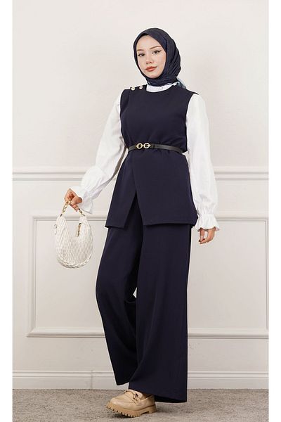 İKLİM LİFE Shoulder Buttoned Belted Vest Trousers Double Set
