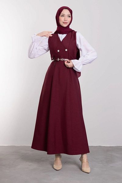 İKLİM LİFE V-Neck Buttoned Belted Dress