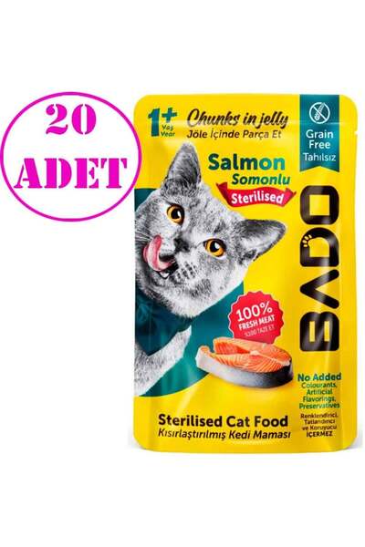 Bado Kısırlaştırılmış Somonlu Kedi Yaş Maması 85 gr 20 Ad