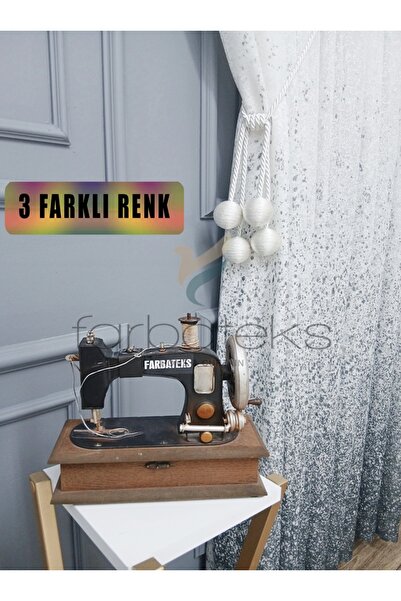 farbateks New Design Gray Anthracite Smoked Sprinkled Tulle and Right/Left Set Tulle Background Curtain