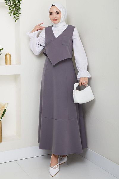 hafsamina Side Tie Vest Suit Gray Hm2723