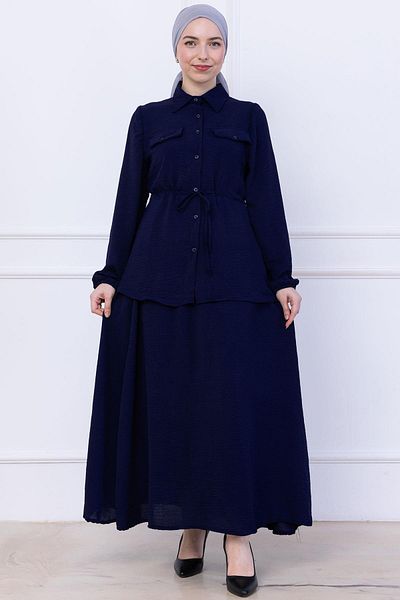 hafsamina Σετ Ayrobin με Φούστα με Παπιγιόν στη μέση Navy Blue HM2734