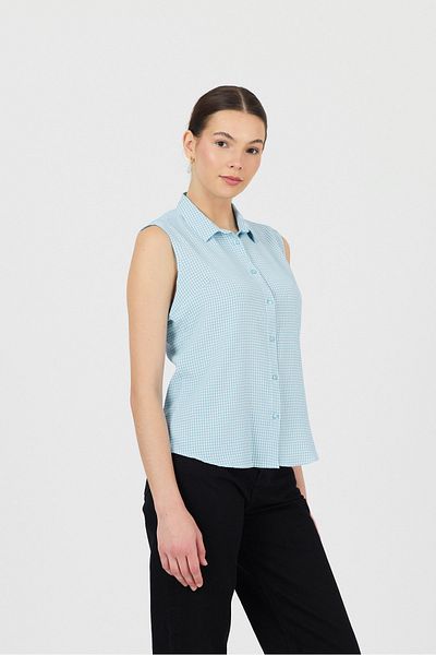 ÖNDER MODA Cămașă fără mâneci în carouri Piti verde mentă pentru femei