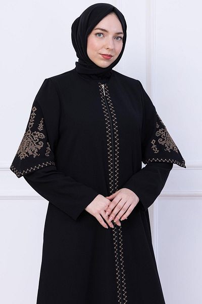 hafsamina Embroidery Detailed Ferace Black Hm2733