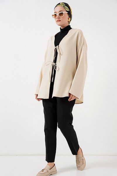 Bigdart Linen Hijab Kimono 5968 - Cream