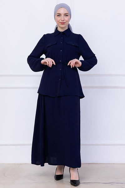 hafsamina Σετ Ayrobin με Φούστα με Παπιγιόν στη μέση Navy Blue HM2734