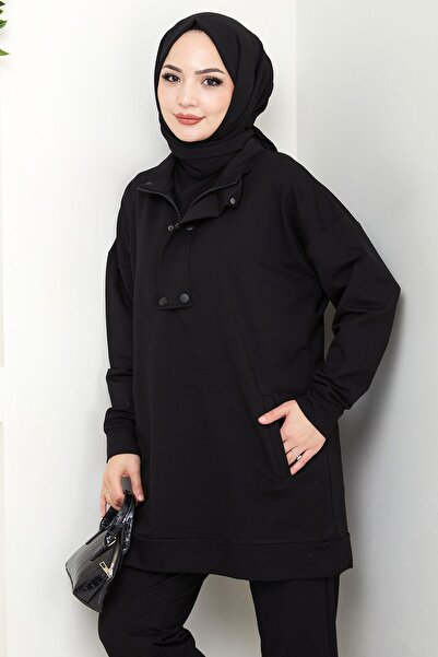 hafsamina Snap Detailed Suit Black Hm2719