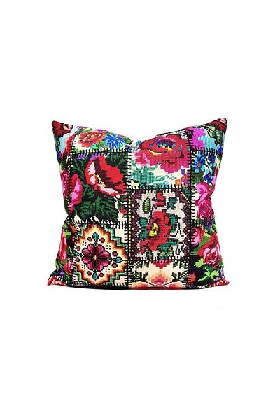 Dekorinyo Cross Stitch Patchwork Patterned Decorative Throw Pillow Cover