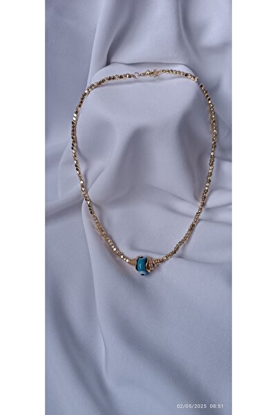 ARİ TAKI Gold Necklace with Blue Beads