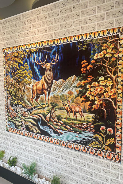 Vendini Vintage Serisi Geyikli Duvar Halısı Duvar Örtüsü Wall Tapestry