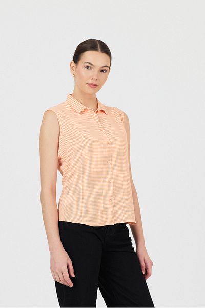 ÖNDER MODA Women's Orange Piti Checkered Sleeveless Shirt