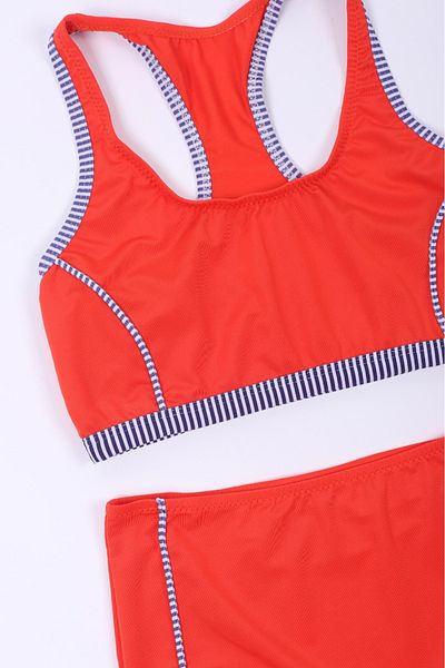 Lio20 Girls Striped Swimwear Bottom Bikini Set-Orange-Age 7-16