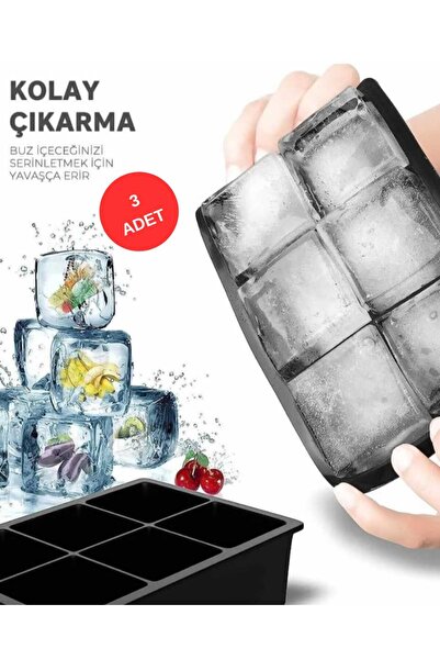 ÇELİK GRUP (3 ADET ) - 6'lı Siyah Silikon Kare Buzluk Kokteyl Sunum Buz Kalıbı