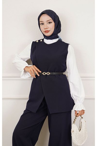 İKLİM LİFE Shoulder Buttoned Belted Vest Trousers Double Set