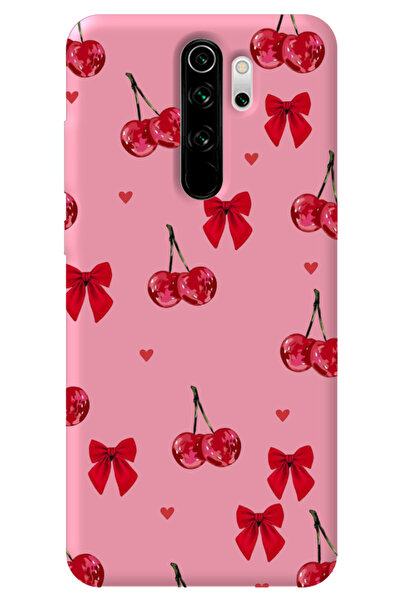WANNA PROTECT Xiaomi Redmi Note 8 Pro Pembe İçi Kadife Kiraz Fiyonk Desenli S...