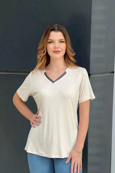 aytemas Μπλούζα με λαιμόκοψη με λεπτομέρεια από γκλίτερ
