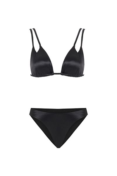 TIME MUSE Black Shiny Surface Lenore Bralet Triangle Bikini Suit