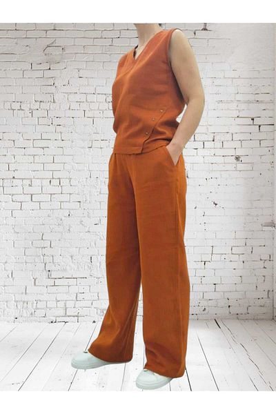 Valarmour 100% Cotton Muslin Brick Color Trouser Blouse Set (Pay Attention to Height-Weight Chart)