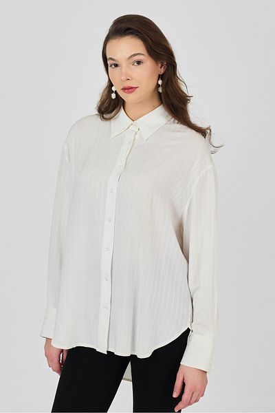 ÖNDER MODA Cămașă albă cu mânecă lungă oversize pentru femei