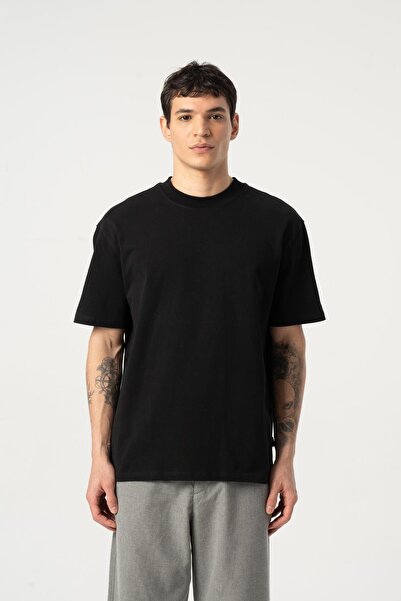 MFY Fashion Men's 100% Cotton Oversize Cut Crew Neck Short Sleeve T-Shirt Black