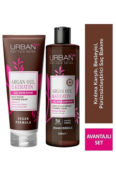 Urban Care Argan Oil & Keratin Nourishing and Anti-Breakage Hair Care Shampoo Cream Set of 2-Uv Protection