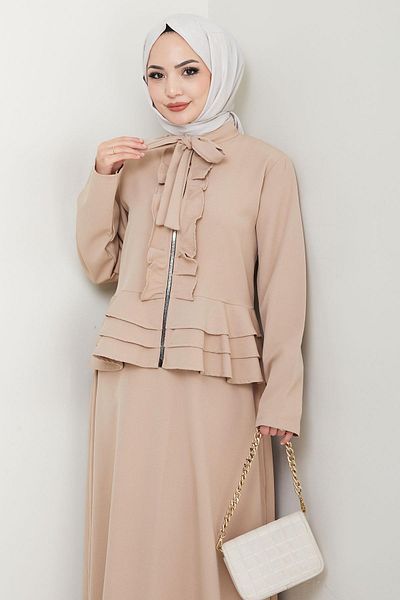 hafsamina Frilly Skirt Suit Beige Hm2722