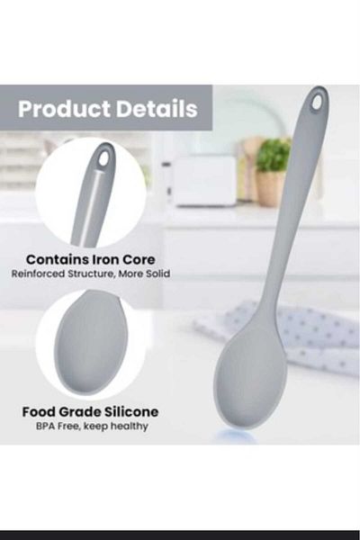elfnur 1Pc 28.cm Hard Tip Heat Resistant Fireproof Non-Stick Silicone Food Serving Spoon