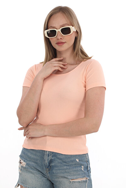 monox Γυναικείο μπλουζάκι με ραβδώσεις Lycra Cotton Basic