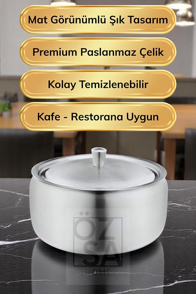 ÖzSa Home 3Pcs Stainless Steel with Lid Premium Sugar Bowl Turkish Delight Bowl Cube Sugar Bowl Hotel Cafe Restaurant Sugar Bowl