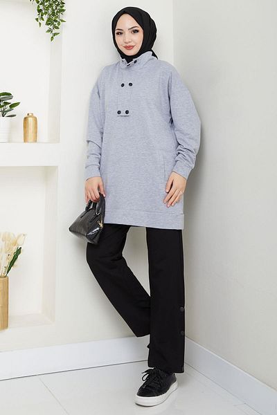hafsamina Snap Detailed Suit Gray Hm2719