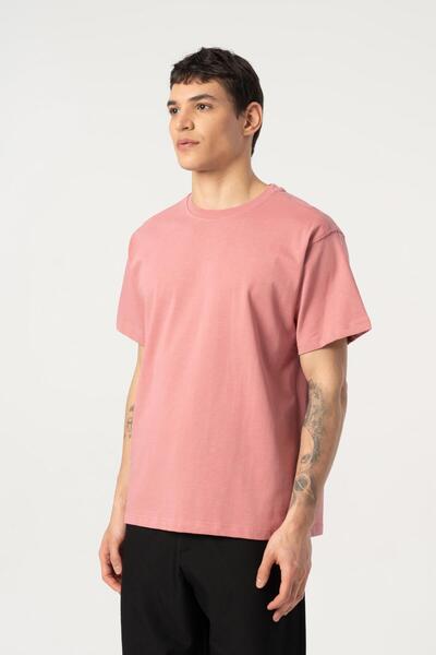 MFY Fashion Men's 100% Cotton Oversize Cut Crew Neck Short Sleeve T-Shirt Dusty Rose