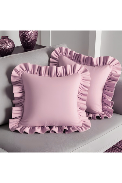 Bc Home 2-Piece Powder Pink Country Frilly Square Throw Pillow Cover Soft Tex...