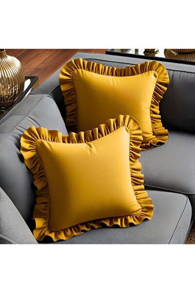 Bc Home غطاء وسادة مربع مكشكش بلون الخردل مكون من قطعتين، ناعم الملمس، عتيق، ...