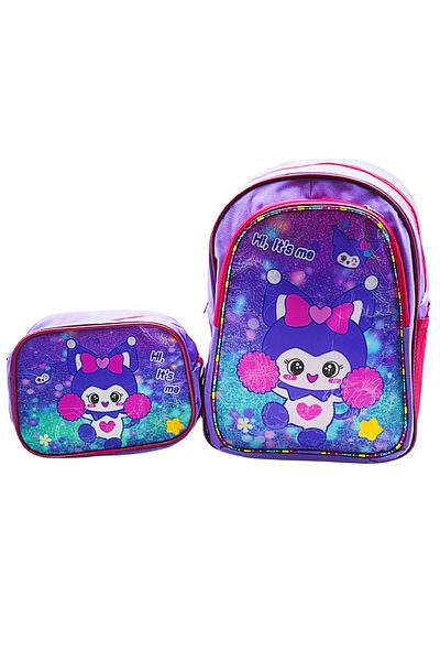 Gen-Of 2 Compartment Kuromi School Backpack and Lunch Box Purple Code:1308
