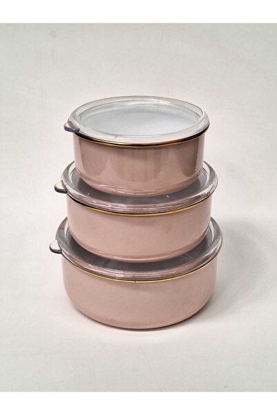 GİZEM Mystery Enamel Triple Storage Container Set Pink 14/16/18 cm
