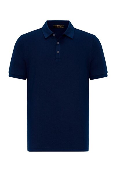 MFY Fashion 100% Cotton Pique Soft Texture Breathable Fabric Non-Curling Collar Polo Neck T-Shirt Indigo