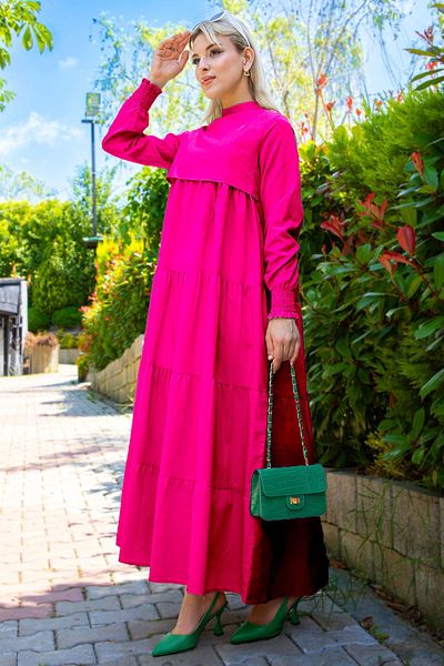 hafsamina Layered Dress Fuchsia Hm2172