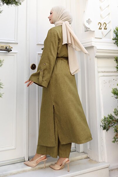 Modamihram Apolet Detaylı Kimono Takım Haki 19253