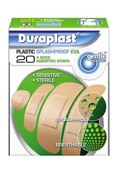 duraplast Plastic Splashproof Eva Bandage 20 Strips, 4 Sizes