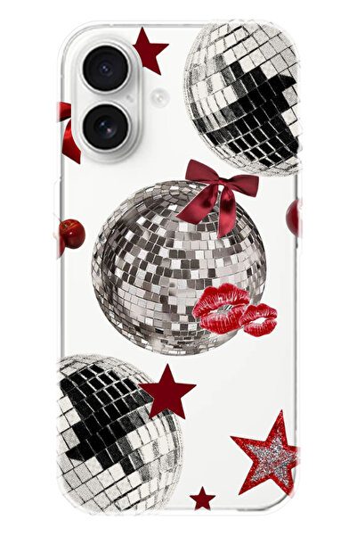 WANNA PROTECT iPhone 16 Şeffaf Disko Fiyonk Desenli Silikon Telefon Kılıfı