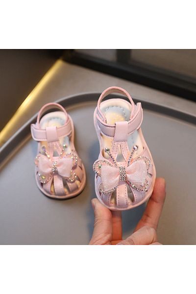 Superbaby Sandale roz pentru fetite cu fluturi cu strasuri