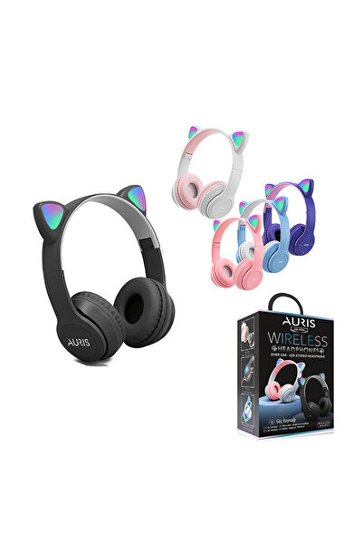 Auris P47M RGB Işıklı Kedi Desenli Kablosuz Bluetooth Kulaküstü Kulaklık