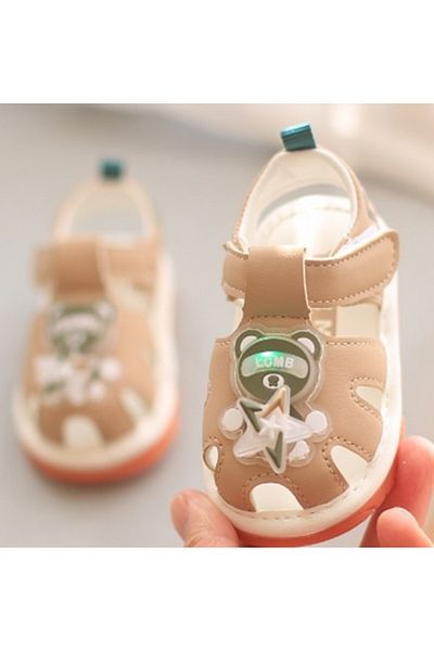 Superbaby Sandalute crem cu piuitoare - Ursulet cu led