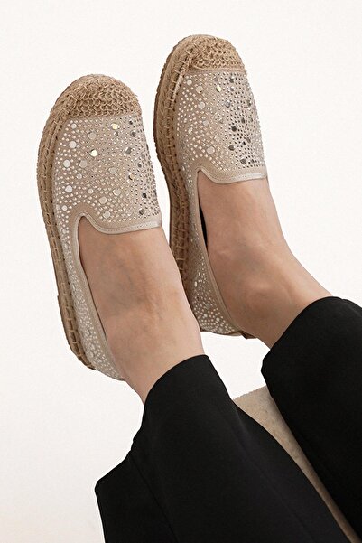 Stilbagshoes LUCY İTHAL TAŞ DETAYLI ESPADRİL KADIN AYAKKABI BEJ
