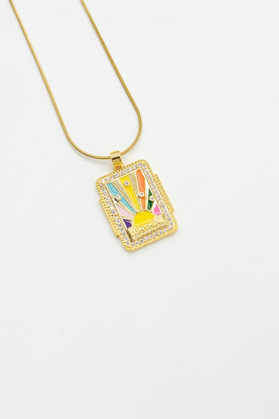 TAKIBOX Steel Gold Color Rainbow Tarot Necklace