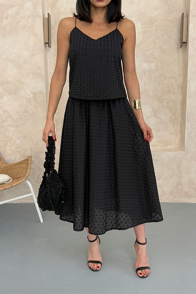 Ortaya Çık Black Scallop Fabric Blouse Skirt Set
