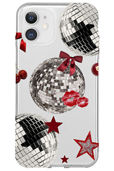 WANNA PROTECT iPhone 12 Disko Fiyonk Desenli Desenli Şeffaf Silikon Telefon K...