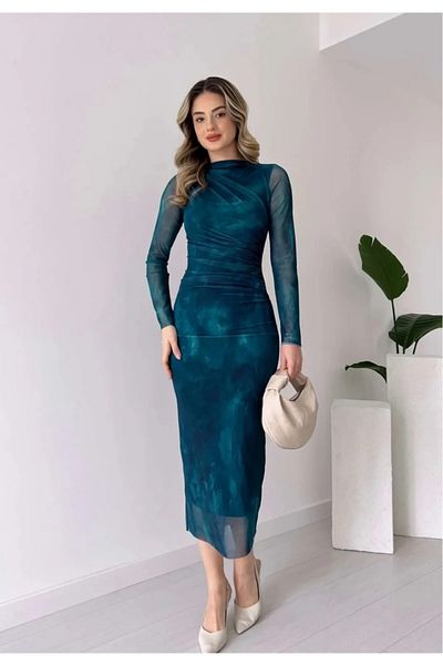 Linda Fashion TM Linda Fashion Tulle Rochie Bleumarin